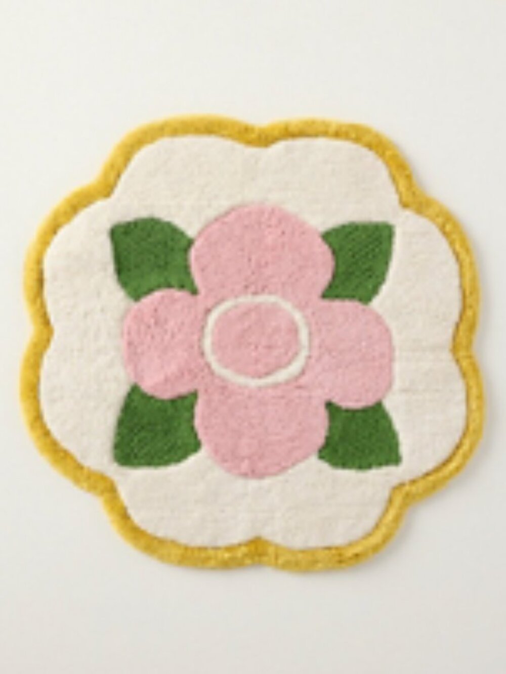 Anthropologie Floral Scalloped Cotton Bath Mat NWT Pink Green Mustard